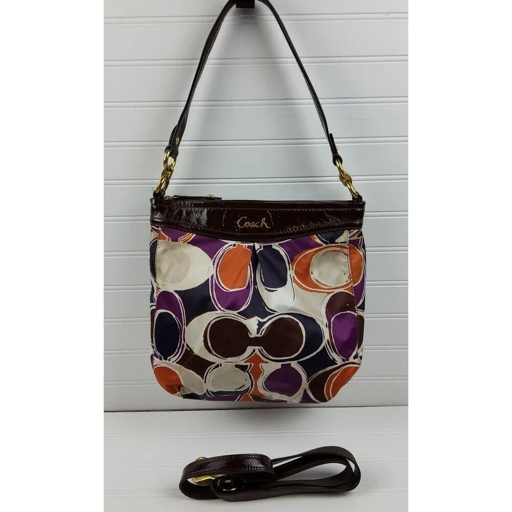 Coach Ashley F20016 Hand Drawn Scarf Print Shoulder Handbag Purse Crossbody